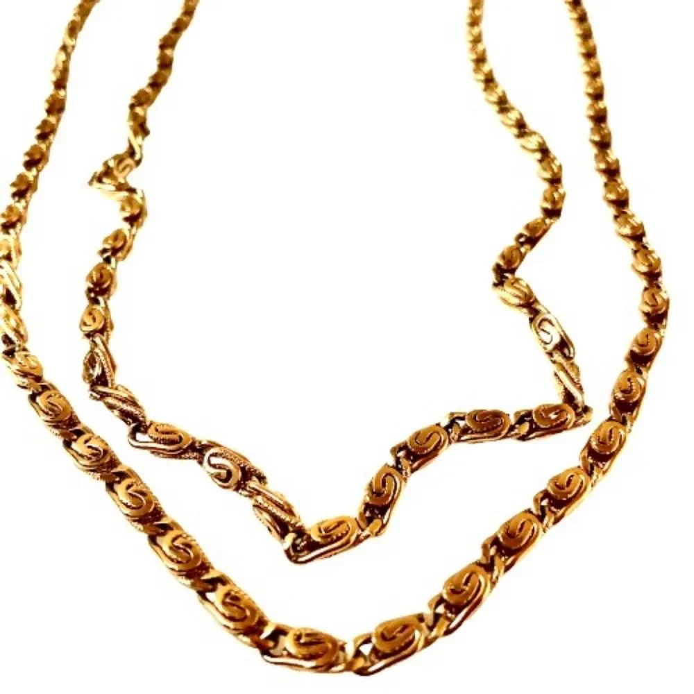 Monet Vintage Gold Tone Chain Necklace Paperclip Fancy Signed Extra Long